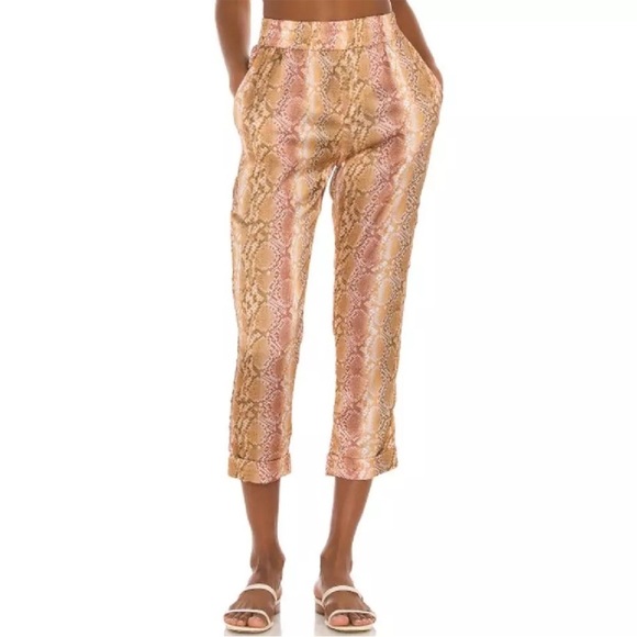 BEACH RIOT Avery High Waist Cropped Pant Size XS Golden Snakeskin Print Satin 79 - Picture 1 of 7